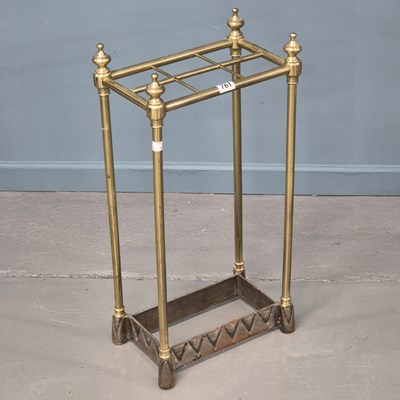 Lot 761 - A brass and iron stick stand. 32 x 20 x 61 cm