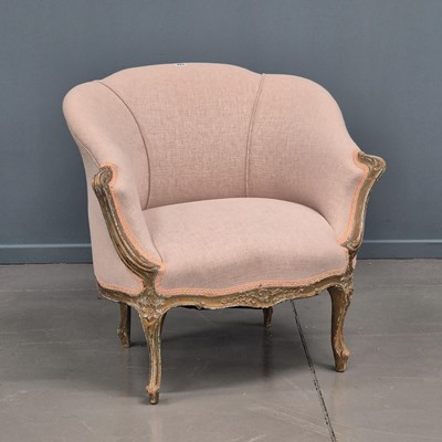 Lot 943 - A French showframe tub armchair on carved...