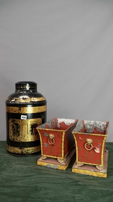 Lot 458 - Four pieces of antique and later tole ware, a...