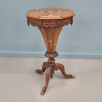 Lot 1387 - A Victorian rosewood and inlaid trumpet work...