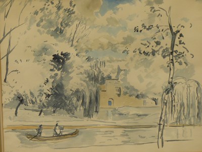 Lot 998 - 20th-century school. Figures boating on a lake...