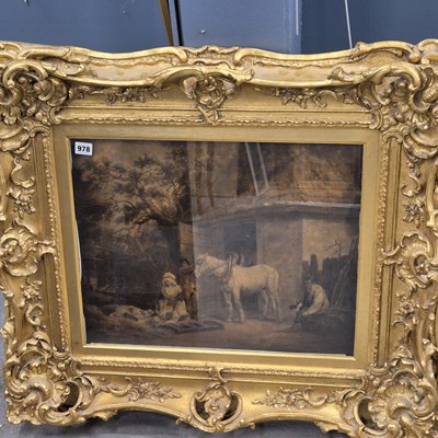 Lot 978 - After Morland, feeding piglets outside a dray...