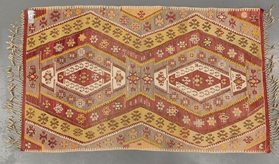 Lot 590 - An antique Turkish kelim rug, L 208 W 120cms
