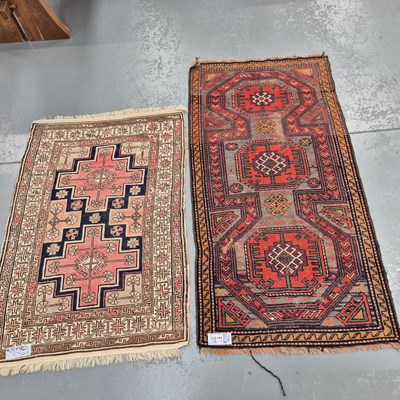 Lot 564 - Two antique Caucasian rugs, a kazak L 182 W 94,...