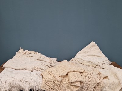 Lot 554 - Five antique and later crochet cotton bed...