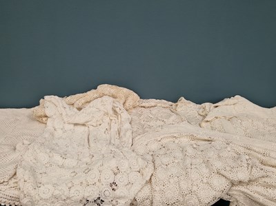 Lot 555 - Eight antique and later crochet cotton covers,...