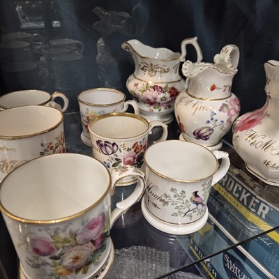 Lot 1024 - Six mid 19th century Coalport type floral mugs...