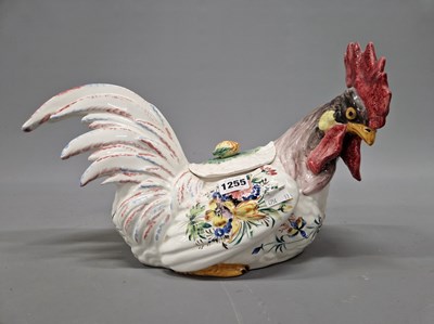 Lot 1255 - An Italian majolica cockerel tureen, the bird...