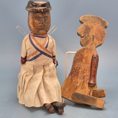 Lot 1258 - An antique clothed wooden Morris dancer puppet....