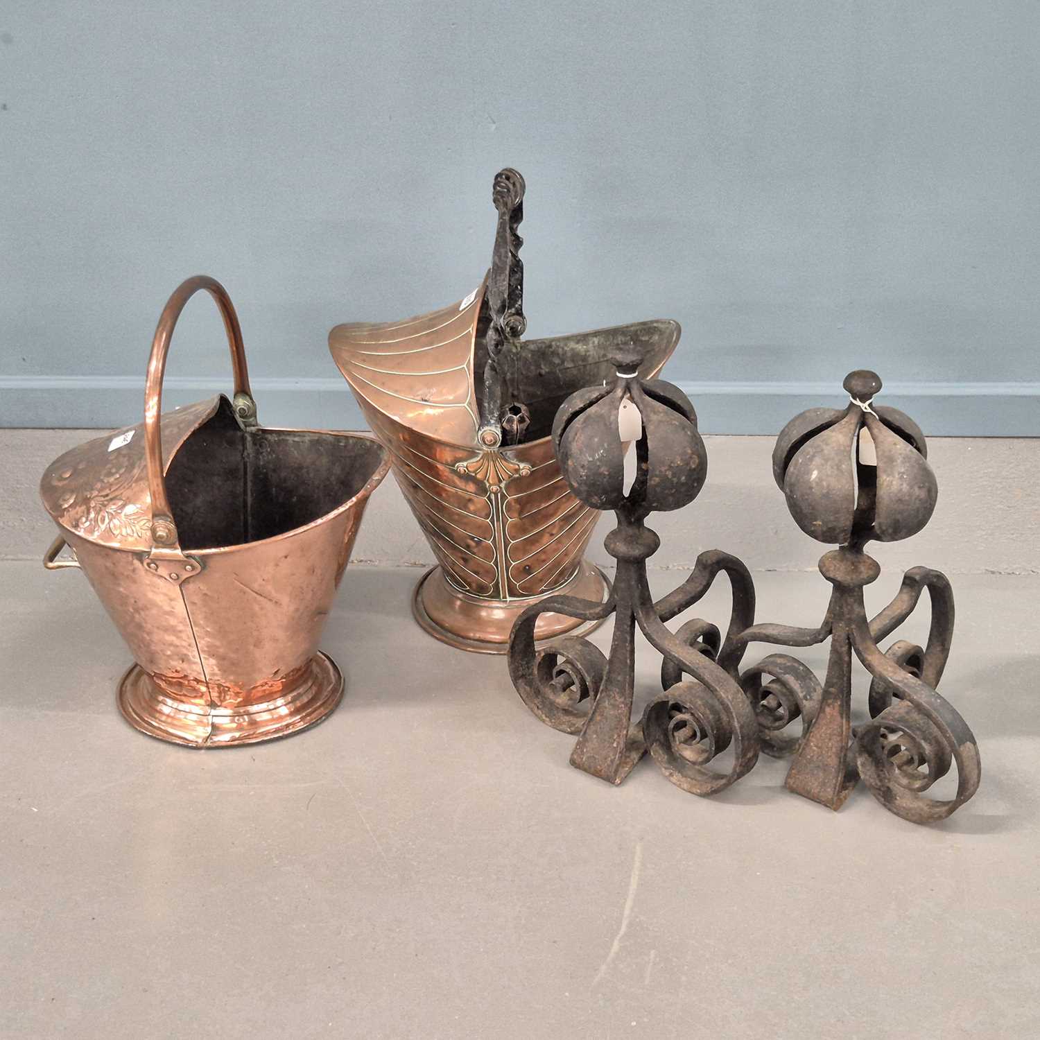 Lot 515 - Two arts and crafts copper coal scuttles
