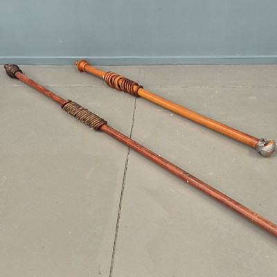 Lot 556 - Two 19th Century mahogany curtain rails, with...