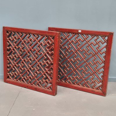 Lot 488 - Pair of antique carved Oriental lattice design...