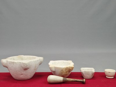 Lot 1265 - Three marble mortars, a Wedgwood mortar...