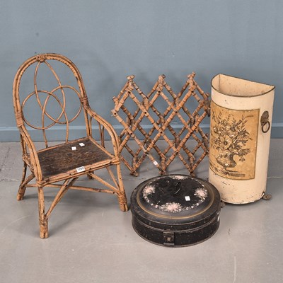 Lot 1269 - An antique bamboo child's chair, a tole ware...