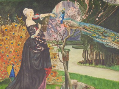 Lot 828 - Early 20th century, a medieval lady with...