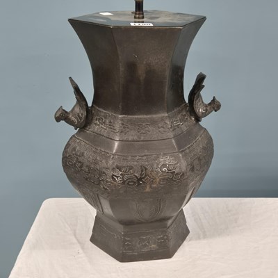 Lot 1790 - A Chinese bronze hexagonal section baluster...