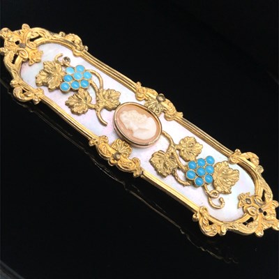 Lot 1226 - A Victorian mother-of-pearl and turquoise...