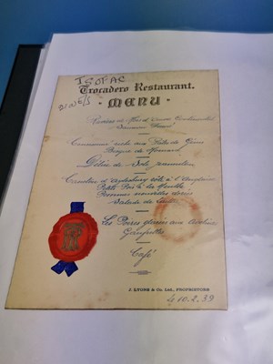 Lot 104A - Menus/Ephemera - A group pertaining to...