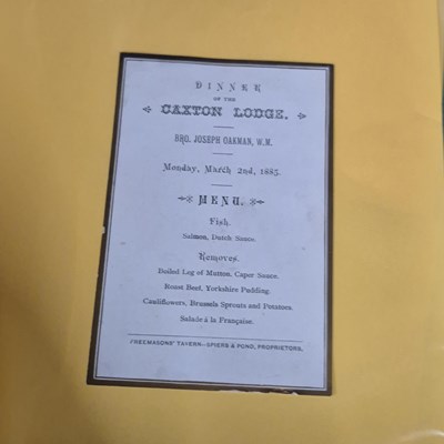 Lot 105A - Menus/Ephemera - A group pertaining to 19th...