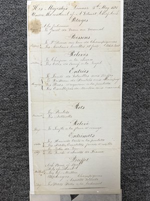 Lot 106a - Menu - His Majesty's dinner 6th May 1828...