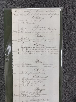 Lot 106b - Menu - His Majesty's dinner 21st October 1828...