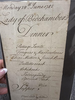 Lot 106c - Menu - King George II Lady of the Bed Chamber,...