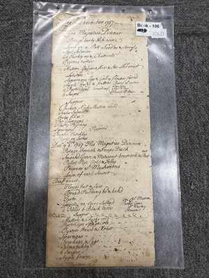 Lot 106d - Menu - King George II His Majesty's dinner...