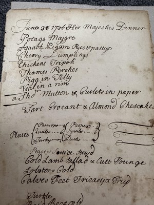 Lot 106e - Menu - King George II His Majesty's dinner...
