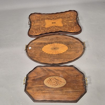 Lot 40 - Three Edwardian rosewood and mahogany, inlaid,...