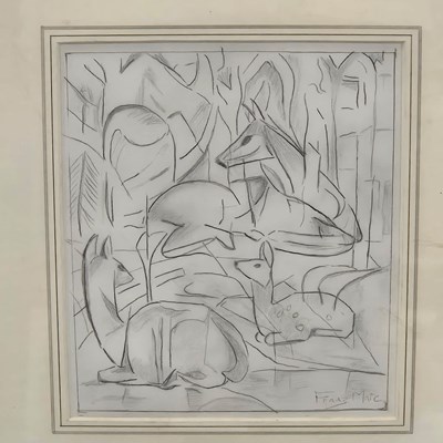 Lot 981 - Franz Marc (1880-1916), deer in a wood, pencil,...