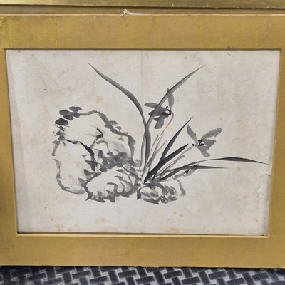 Lot 982 - Two Oriental ink paintings of flowers, one...