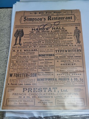 Lot 149A - Menus/Ephemera - A group pertaining to Unusual...