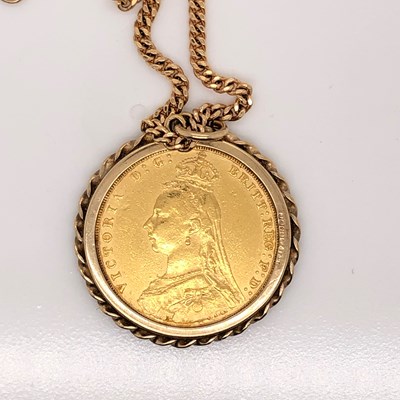 Lot 1236D - A Victorian 1892 full sovereign coin in a 9ct...