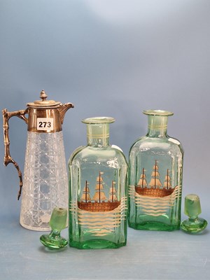 Lot 273 - A cut glass claret jug silver mounted by the...