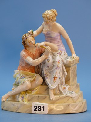 Lot 281 - A German porcelain group of a classical horn...