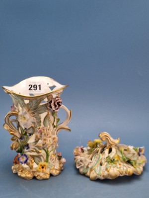 Lot 291 - A Derby reticulated flower encrusted two...