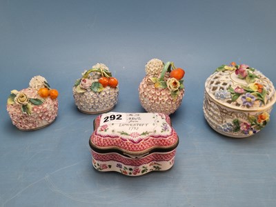 Lot 292 - Three Jacob Pettit porcelain schneebalen boxes,...