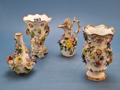 Lot 293 - A Derby porcelain flower encrusted bottle, a...