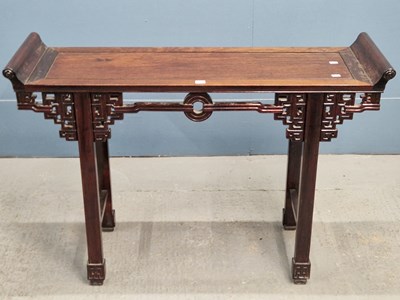 Lot 319 - A Chinese hardwood altar table with cylinders...