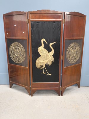 Lot 329 - A Chinese hardwood three fold screen, each...