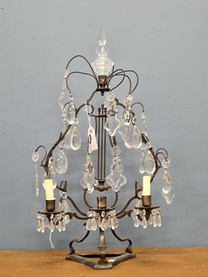 Lot 346 - An iron candelabrum, the three lights in front...