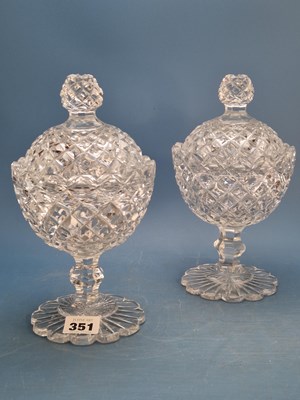 Lot 351 - A pair of hobnail clear glass covered...