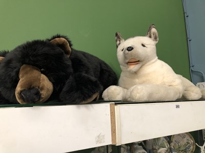 Lot 202 - A soft toy brown bear together with an Alsatian