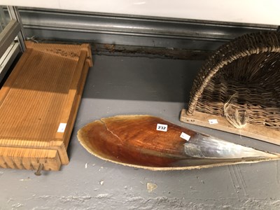 Lot 232 - A basket work creel, a mollusc shell together...