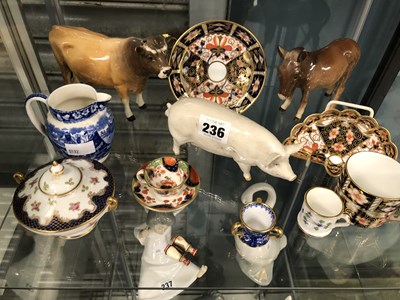 Lot 236 - Crown Derby Imari palette wares, three Beswick...
