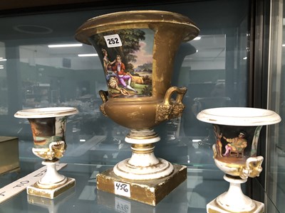 Lot 252 - A garniture of Paris porcelain two handled...