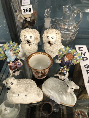 Lot 259 - Pairs of Staffordshire pottery dogs and sheep,...