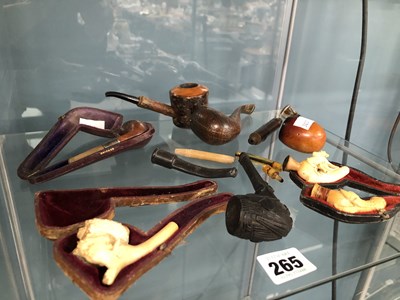 Lot 265 - Three cased meerschaum pipes together with...