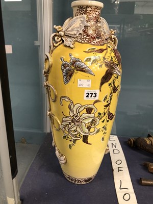Lot 273 - A Satsuma yellow ground vase painted with...