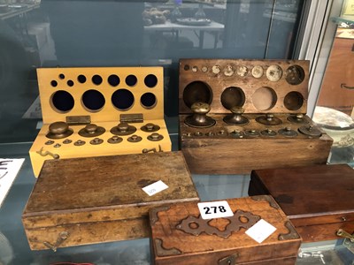 Lot 278 - Five wooden boxed sets of weights